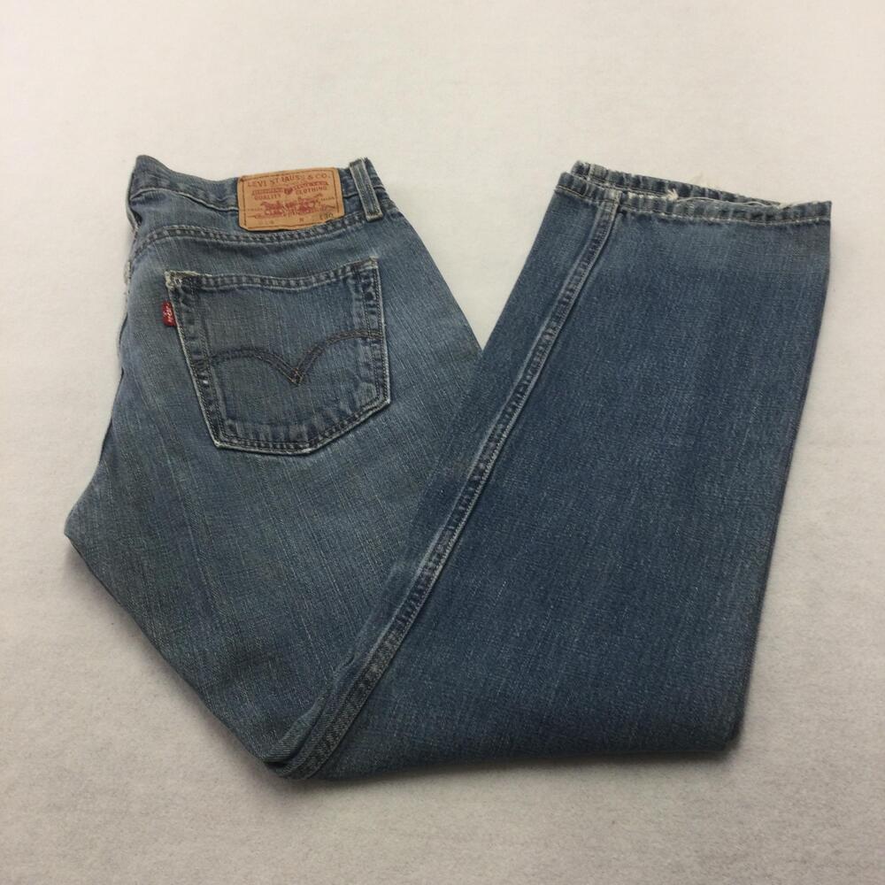 Levis 514 Jeans Mens 32x30 Blue Medium Wash Slim Straight Zip Fly Distressed